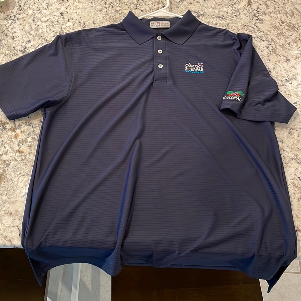Navy Charles Schwab (PGA Tour Event) Polo size Large - Colonial Country Club